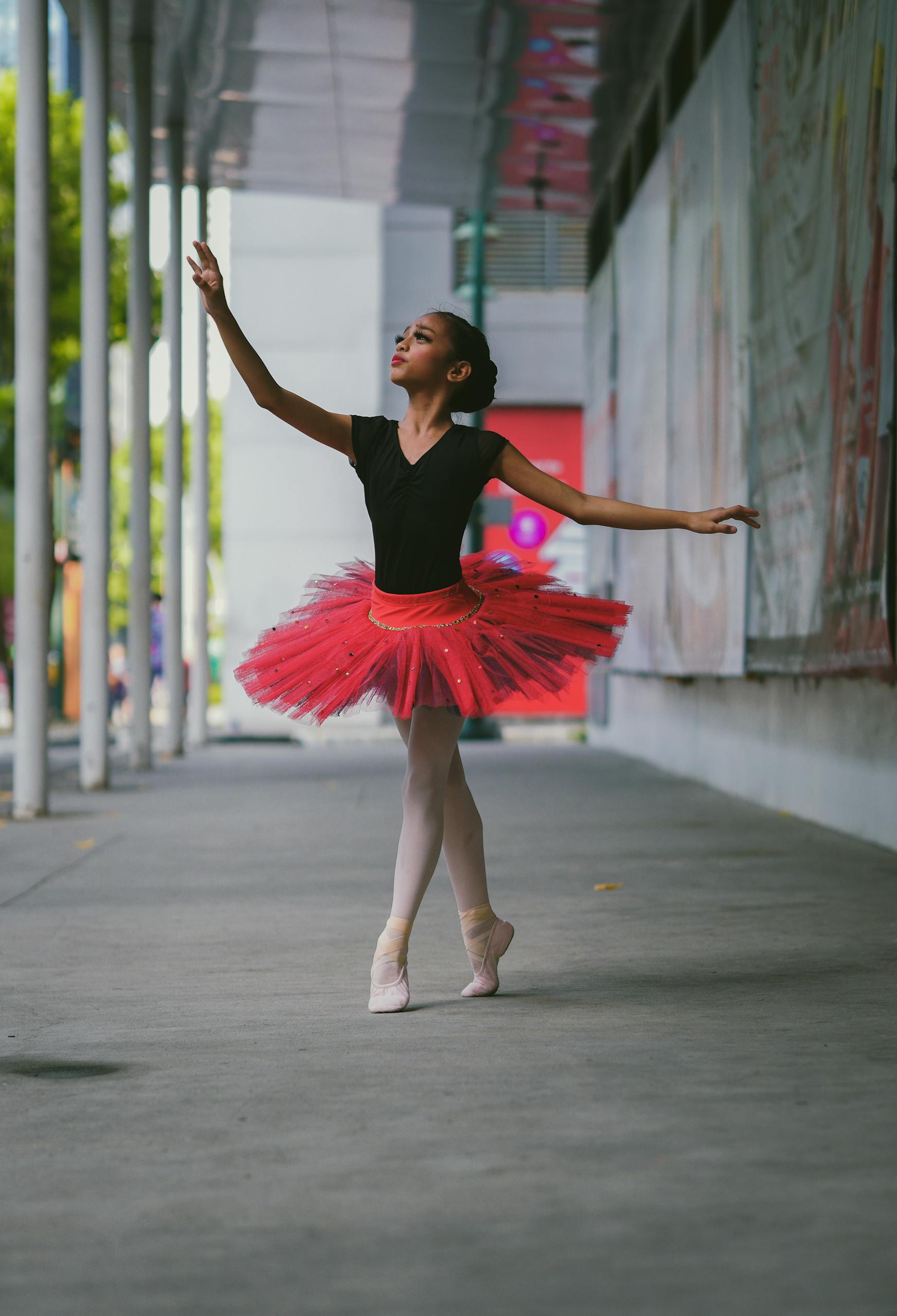 Ballerina Wearing Red Tutu Skirt